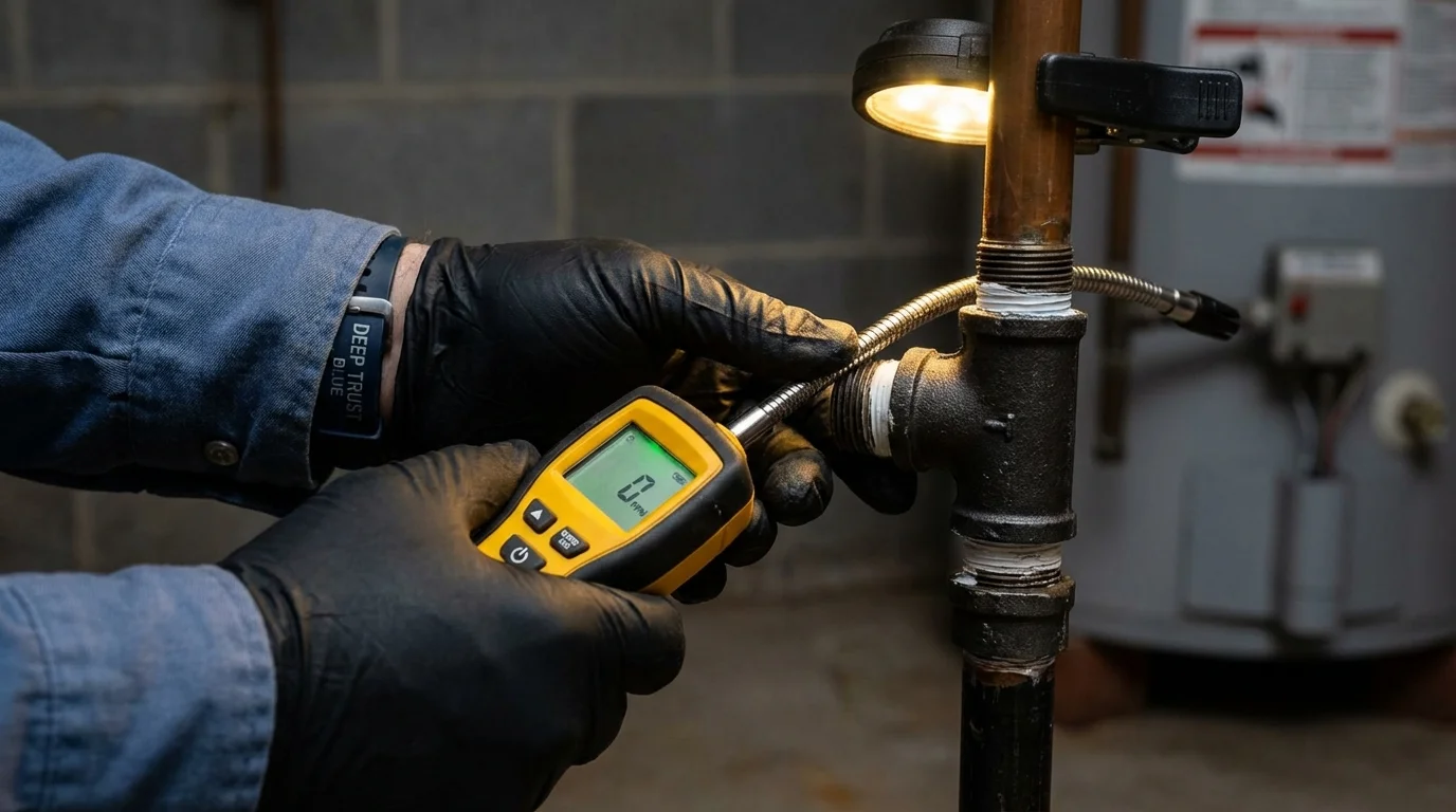 Gas leak detection with electronic sniffer by Johns Plumbing LLC in Roscoe