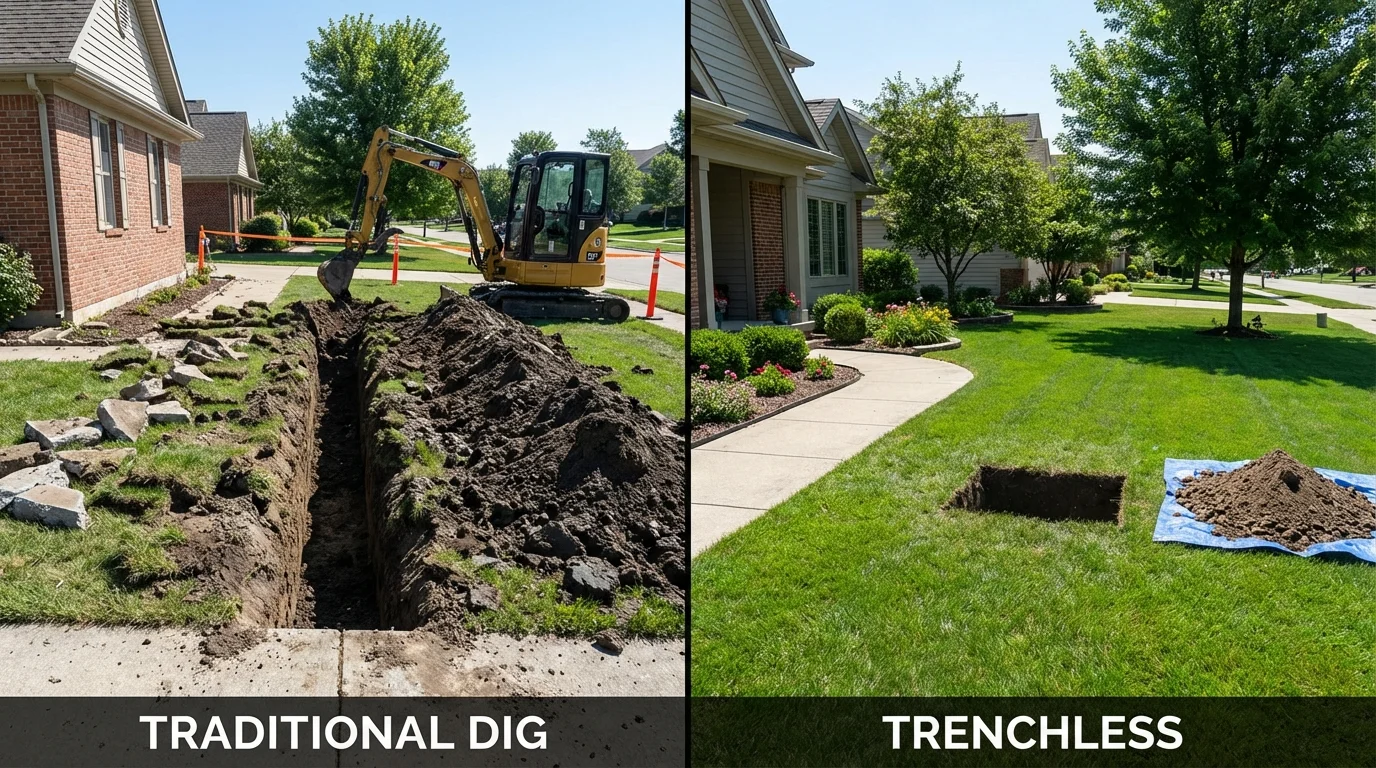 Trenchless sewer repair with minimal yard damage versus traditional excavation in Roscoe, TX